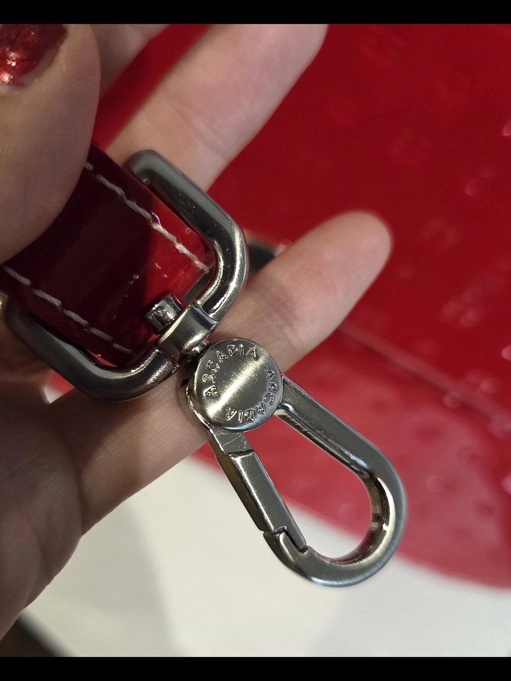 Arcadia Red Patent Leather Embossed Logo Handbag - Made In Italy - Picture 12 of 16